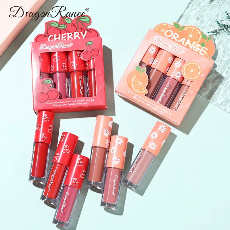 Indulge in Color: Mini Velvet Matte Lip Gloss Set - 3Pc/4Pcs, Non-Fading & Long-Lasting Fruit Scented Lip Tint for Effortless Elegance!