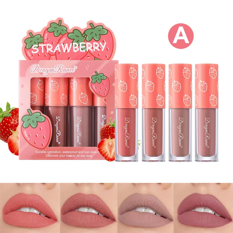 Indulge in Color: Mini Velvet Matte Lip Gloss Set - 3Pc/4Pcs, Non-Fading & Long-Lasting Fruit Scented Lip Tint for Effortless Elegance!