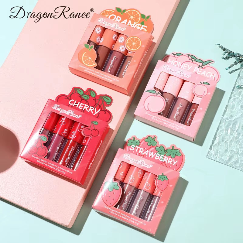 Indulge in Color: Mini Velvet Matte Lip Gloss Set - 3Pc/4Pcs, Non-Fading & Long-Lasting Fruit Scented Lip Tint for Effortless Elegance!