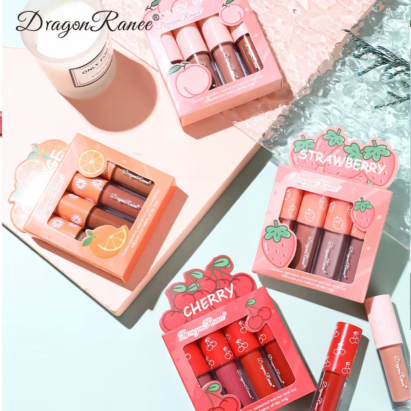 Indulge in Color: Mini Velvet Matte Lip Gloss Set - 3Pc/4Pcs, Non-Fading & Long-Lasting Fruit Scented Lip Tint for Effortless Elegance!